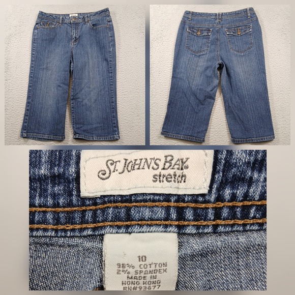 St. John's Bay Pants - St Johns Bay Stretch Capri Jeans Womens 10 Blue Denim